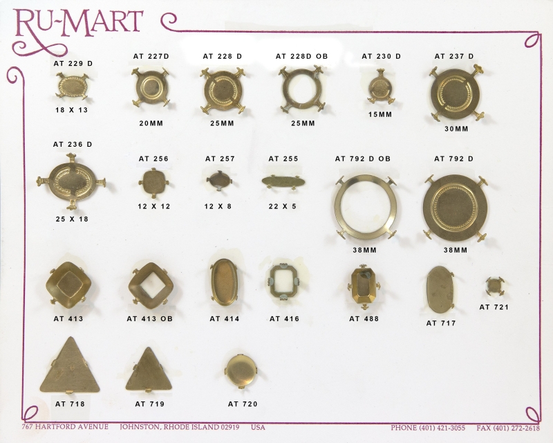 Raw brass setting consisting of different sizes and shapes.